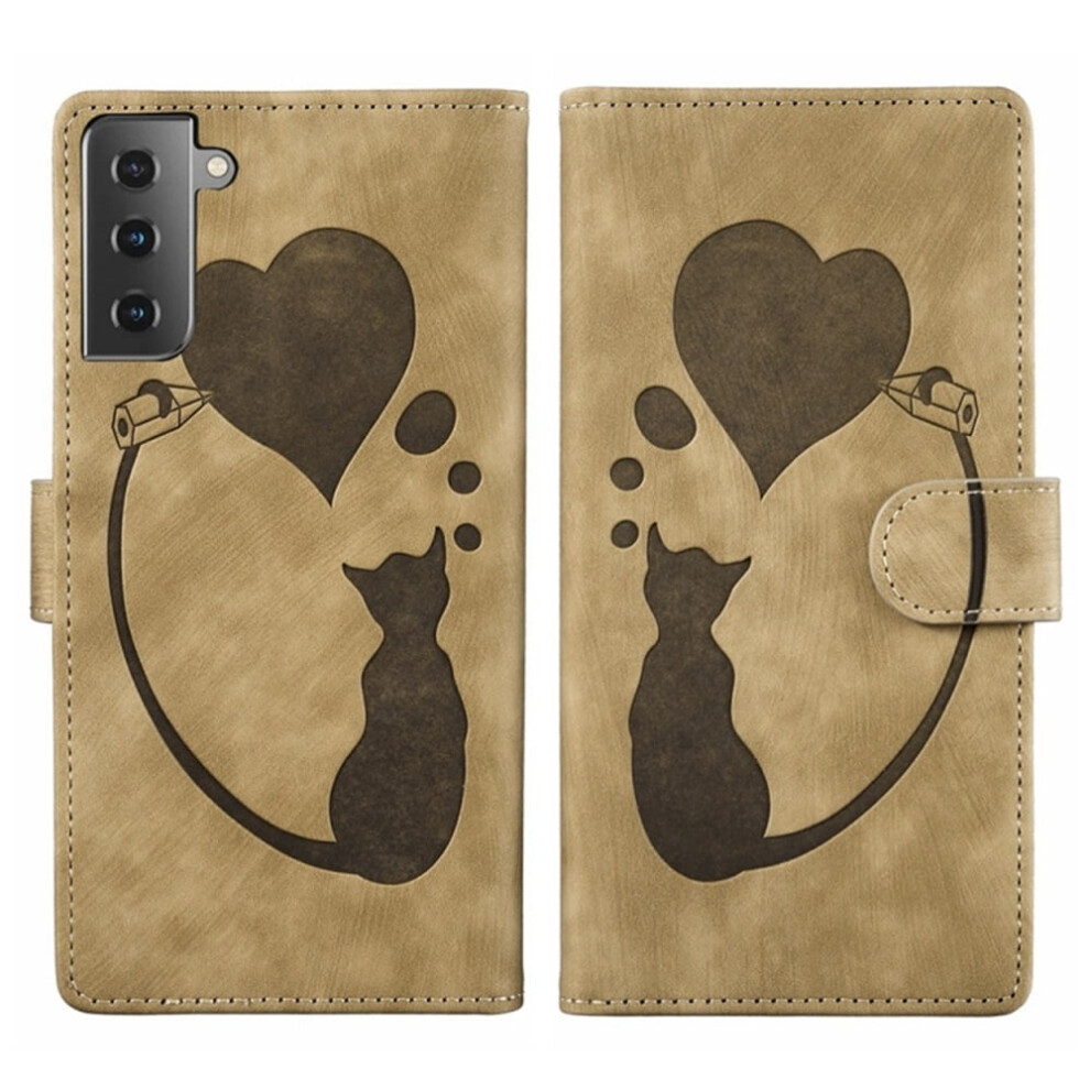 Cat-Patterned Pu Leather Flip Wallet Case With Strong Magnetic Closure, Card Slots, Compatible With Samsung Galaxy S21 Fe 5G 6.4", Brown 9482828641343
