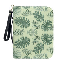 Leaf Print Faux Leather Bible Cover – Minimalist Protective Case with Detachable Wristlet Strap, Compatible with XL Bibles