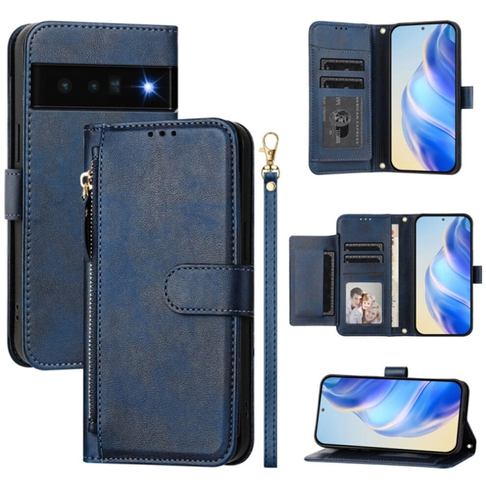 For Google Pixel 6 Pro 6.7-Inch Wallet Case For Women Men Multi-Card Slots Zipper Wallet Leather Phone Case,,For Google Pixel 6 Pro Blue 9009879197225