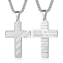 Flag Cross Necklace for Men Stainless Steel Chain 24inch Bible Verse Pendant Patriotic Jewelry Inspirational Christian Gift for Men