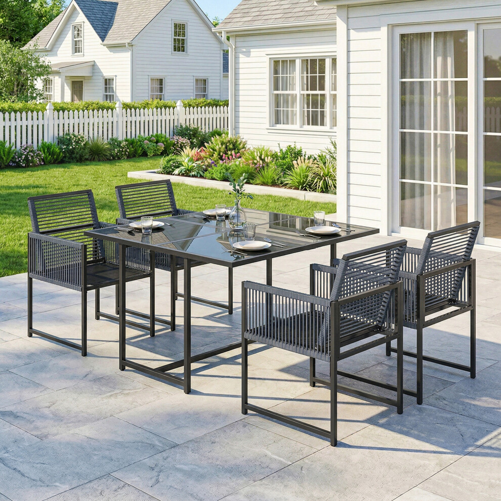 Outsunny Garden Dining Set, Outdoor Table And Chairs With Foldable Backrest