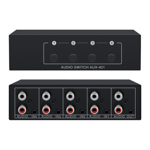 4-Way Audio Switch RCA AUX 3.5mm Stereo Selector Multi-Source Bidirectional Metal Box Headphone Amplifier Speaker 2