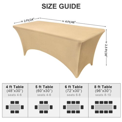 Beige Fitted Tablecloth for 4ft Rectangular Table, Elastic Spandex – Party, Wedding, Massage Bed, Indoor/Outdoor Use 1