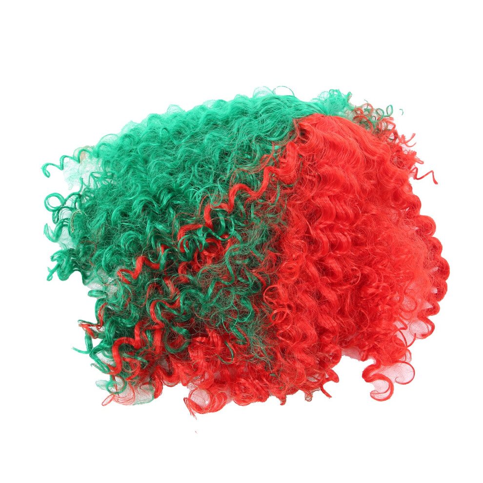 Unisex Green,Red Short Fluffy Curly Cosplay Wigs For Halloween, Red & Green, 42Cm