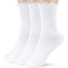 3pcs Womens Cotton Socks - Ruffle Turn Cuff Sock - Casual Crew Frilly Sock（White）
