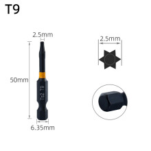 Giotáin Scriúire Torx Maighnéadacha Láidre 50mm atá Comhoiriúnach le hUirlisí Leictreacha, T9, Giotáin Uirlisí Gairmiúla, Giotáin