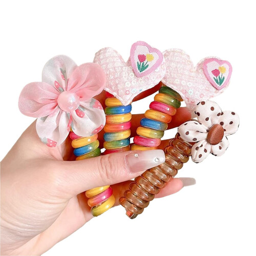 Colorful Braided Telephone Wire Ponytail Holders 4PCS