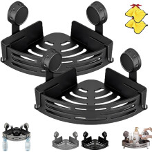 Triangle Suction Cup Shower Caddy,No Drilling Bathroom Storage Rack,Removable Aluminum Corner Shelves with Towel Bar & Hooks,Heavy-Duty Strong Hold