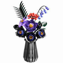 Blumenstrauß-Bauset, kompatibel mit der Lego Botanical Collection, gotisches Design mit lila-schwarzen Rosen für Damen und Erwachsene, Dekoration