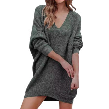 Blusa feminina de manga comprida com decote em V, modelo túnica leve, cinza escuro, tamanho 2XL.