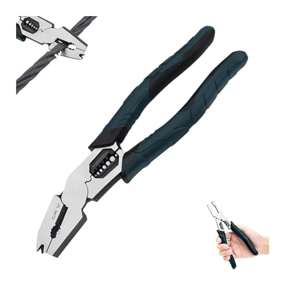 Industrial Multi-Function Cutting Pliers, Heavy-Duty Offset Wire Cutter With Compound Leverage For Steel Wires & Cables, Forged Cr-V Steel 9551475433707