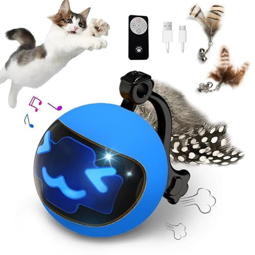 Balle rechargeable pour chat avec queue en plumes et télécommande – Convient aux chats et chatons d'intérieur