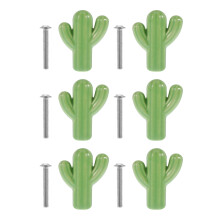 Ceramic Drawer Pulls Green Cactus Kitchen Cabinet 6 Sets