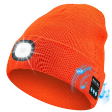 Unisex Bluetooth-mössa med 6 LED-pannlampor, USB-laddningsbar, inbyggd högtalare och mikrofon – kompatibel med iPhone/Android