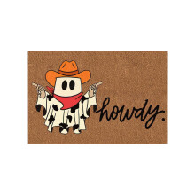 Halloween-Fußmatte – Rutschfeste Outdoor-Fußmatte mit Cowboy-Geist-Motiv, Kokosfaser-Teppich mit Willkommensgeist für Veranda und Eingangsbereich