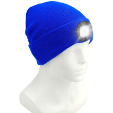 Morttic Unisex LED-lue med lys, USB-oppladbar hodelyktlue, gaver til pappa, far, menn, ektemann, varm strikket lue (blå)