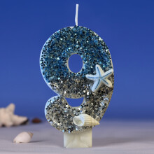 Birthday Number Candle Blue Gray Ocean Theme 1