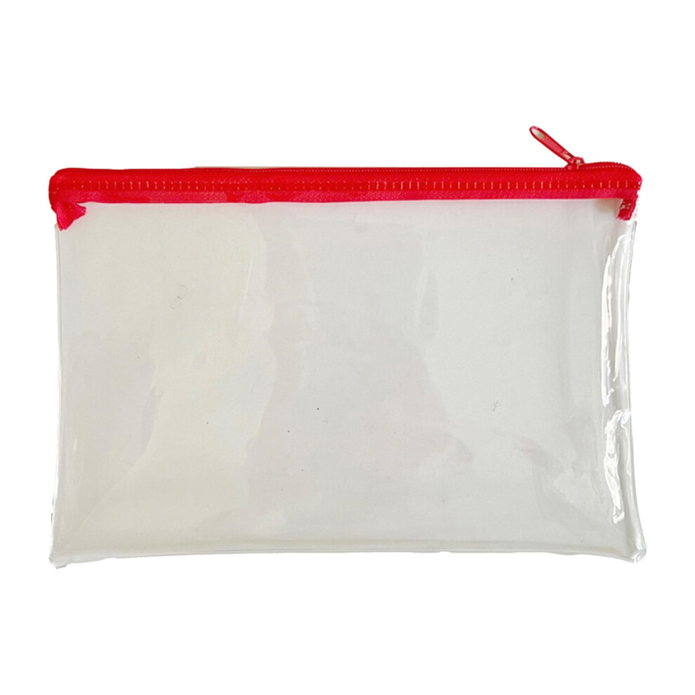 Red Clear Zipper Pouch For Exams, Office, Cosmetics & More Â Waterproof, Soft, (8.66X5.71")
