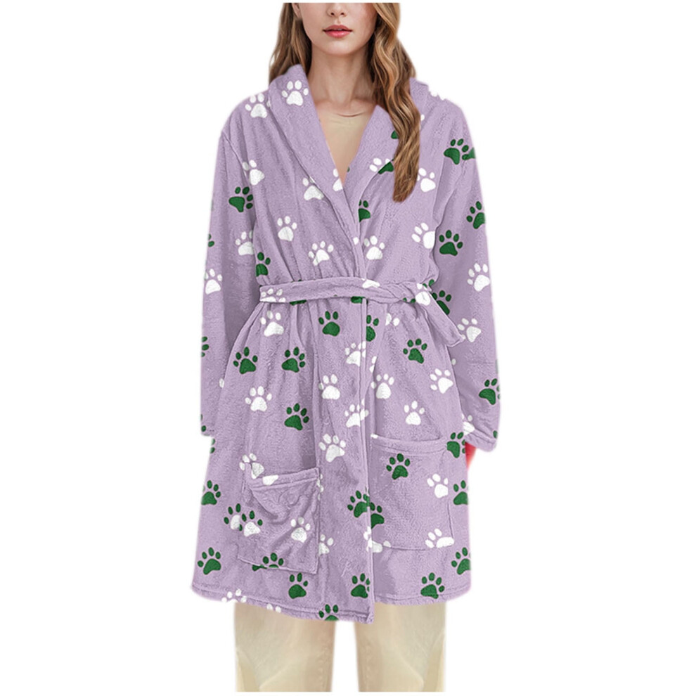 Asdoklhq Womens Robe Women's Home Wearing Flannel Hooded Pajamas Bathrobes Long Pajamas And Pajamas Top L Purple