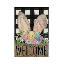 Oster-Gartenflagge 30 x 45 cm (12 x 18 Zoll) Ostereier, Hase, Blumen, Willkommen im Frühling, Gartenflagge für den Außenbereich