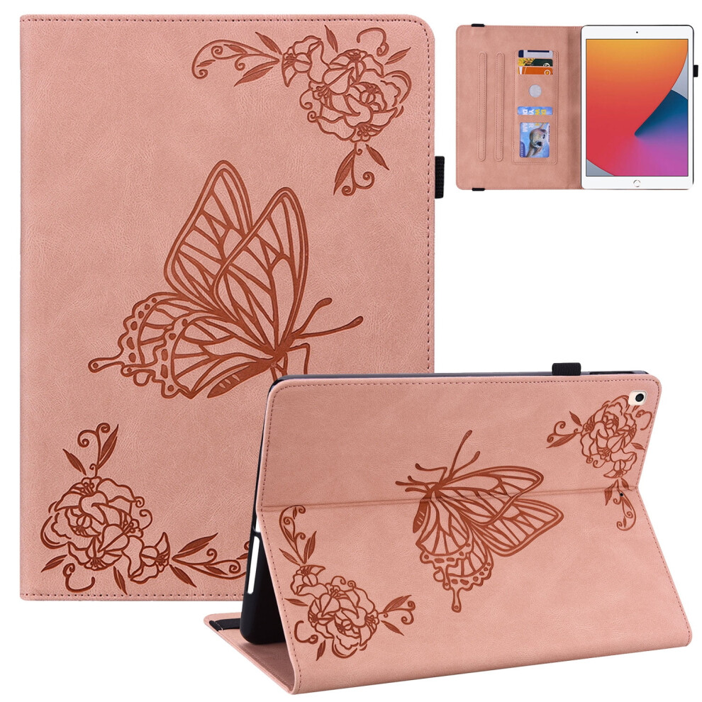 Compatible With Ipad 10.2" (2021/2020/2019), Butterfly Embossed Slim Case With Kickstand, Pencil Holder & Auto Sleep/Wake – Pink 9028731698656
