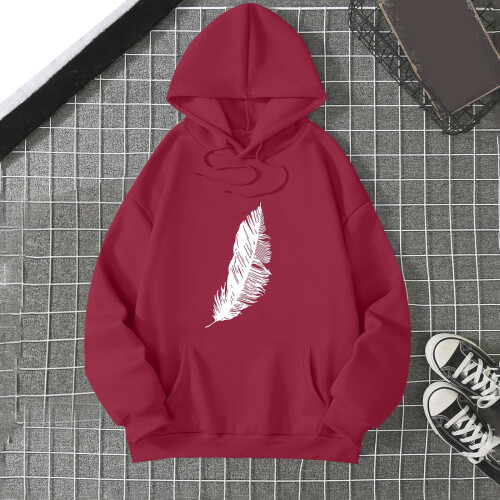 Γυναικεία oversized casual φούτερ με κουκούλα, φαρδιά τυπωμένα φούτερ με στρογγυλή 1