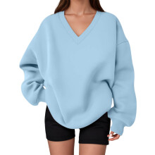 Dame Oversized Sweatshirt V-hals Langærmet Pullover Ensfarvet Casual Sporty Hættetrøjer Komforttoppe