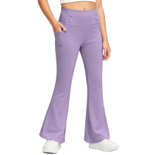 Girls Flared Pants Fuzzy Lining Solid Color Thermal Flare Leggings With Pockets For Kids 5-16 Years Warm Versatile Trousers