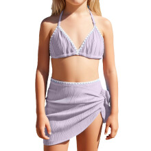 Baddräkt för flickor, 3-delad baddräkt med strandkjol, söta badkläder, söt bikini, 13-14 år