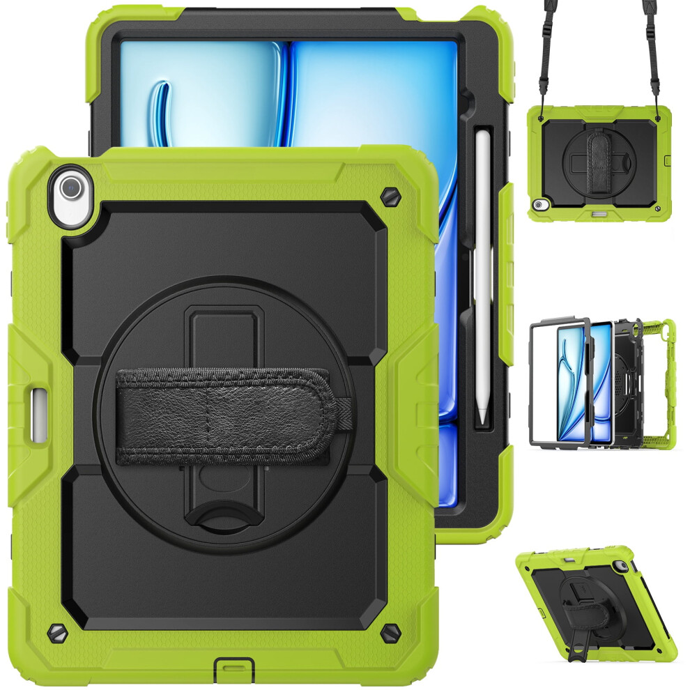 Full Body Case For Compatible With Ipad Air 13 Inch 2025/2024 Â Shockproof 3-Layer, Screen Protector, 360 Stand, Pencil Holder & Strap Â Green 9028731699448