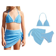 Flickbaddräkt, 3-delad bikini med strandkjol, sommarbadkläder för små flickor, tonårsflickor, 7-8 år
