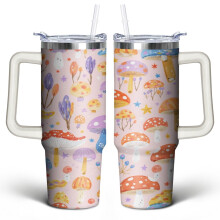 Mushroom 30 oz Tumbler with Handle Lid & Straw – Stainless Steel Double-Wall Vacuum Insulated, Cute Gift for Women, Men, Friends – Compatible with
