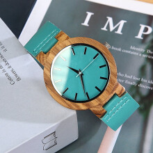Women's Zebra Pattern Quartz Watch, Coral Blue Wooden Quartz Watch, Fashion Leather Quartz Watch, Women's Model.,Blue