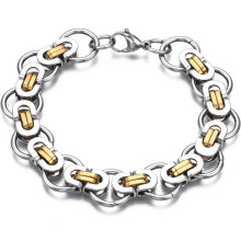 1 pc Ion Plating(IP) Two Tone 201 Stainless Steel Byzantine Chain Bracelets Nickel Free Real 18K golden Plated 8-1/4 inch(21cm)