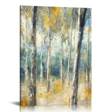 Tree Wall Art Canvas Painting: Forest Hand Painted Picture Abstract Nature Landscape Artwork Decor Modern Large Textured Print 16x20 in