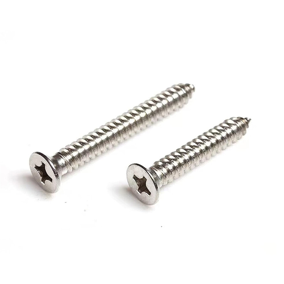 10Pcs M4x50mm Phillips Flat Head Self Tapping Wood Screws, 304 Stainless Steel, Coarse Thread, Compatible With Sharp Point 9448483366649