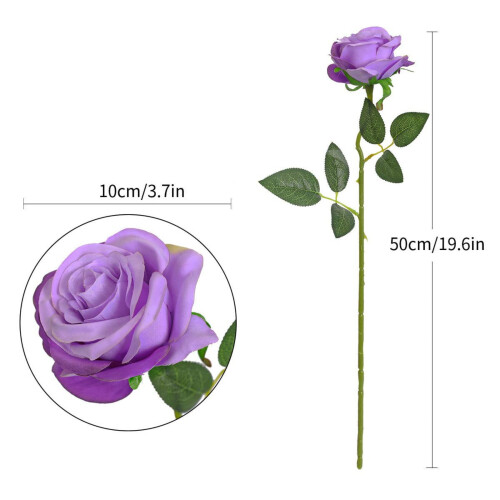 Lys lilla kunstig rose silkeblomst med stilk 2