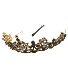 FOXNOVO 1Pc Baroque Crown Black Rhinestone Crystal Tiara for Wedding Decoration