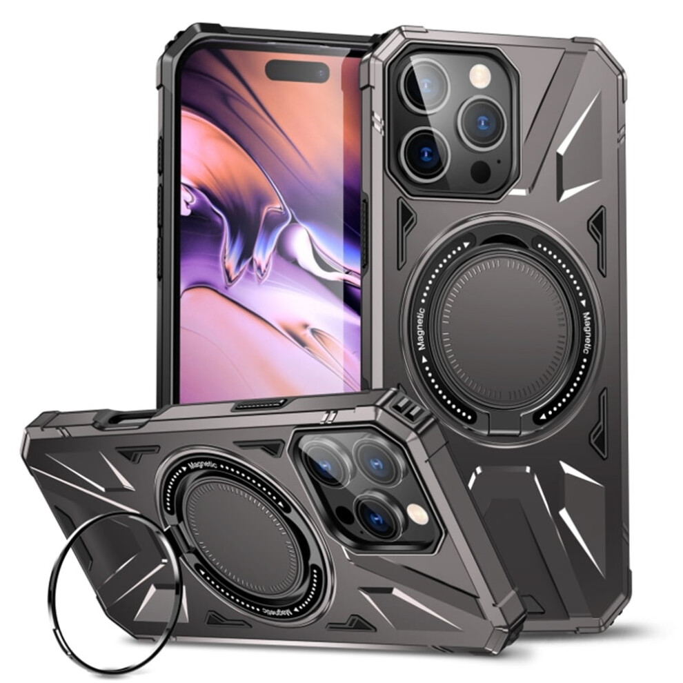 Iphone 15 Pro 6.1" Case With 360 Spin Magnetic Ring, Magsafe Compatible, Mil-Grade Shockproof, Grey 9340959408122
