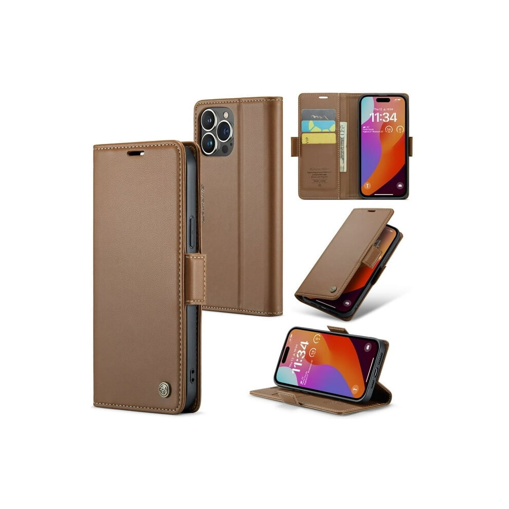 Caseme Leather Wallet Case For Compatible With Iphone 13 Pro Max – Rfid Blocking, Magnetic Clasp, Kickstand, Brown 9340959408771