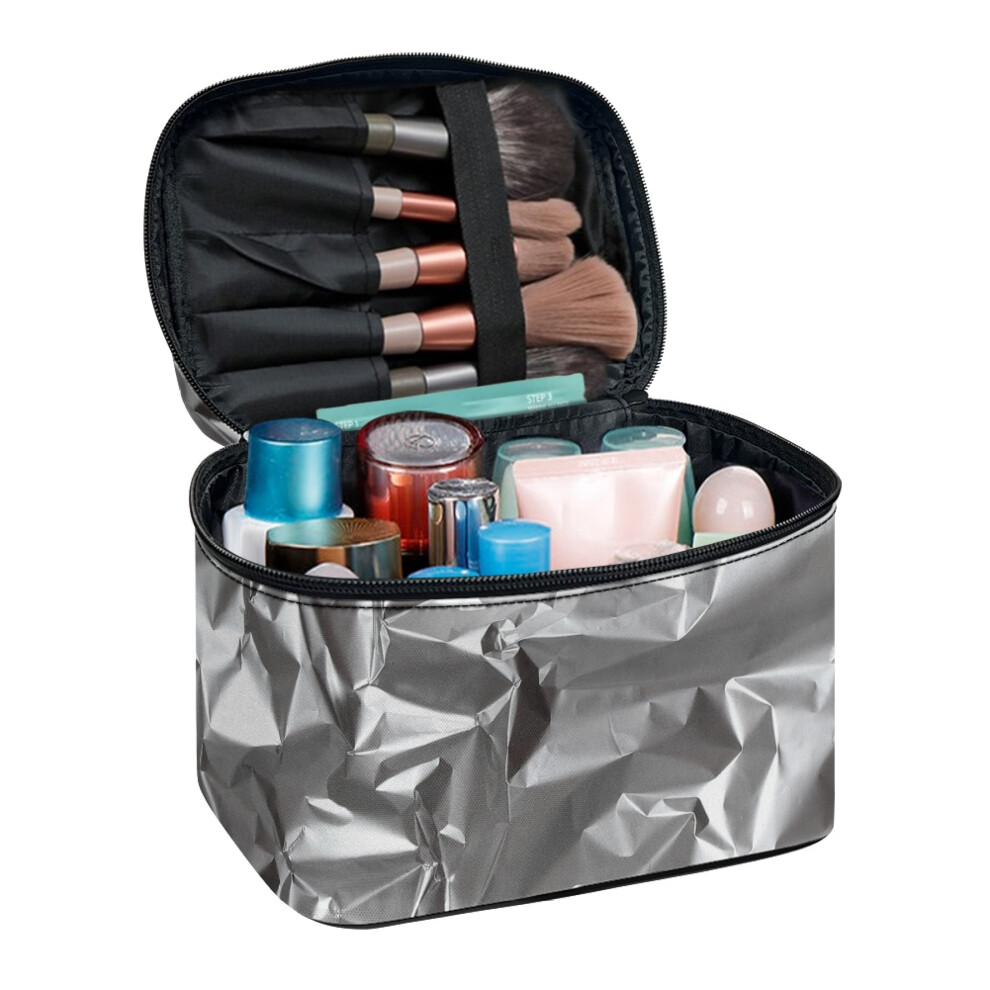 Portable Travel Cosmetic Bags Pleated Aluminum Foil Design Effortless Organization Airport Airline Vacation Organization 8.86 x 6.5 x 5.9 Inches