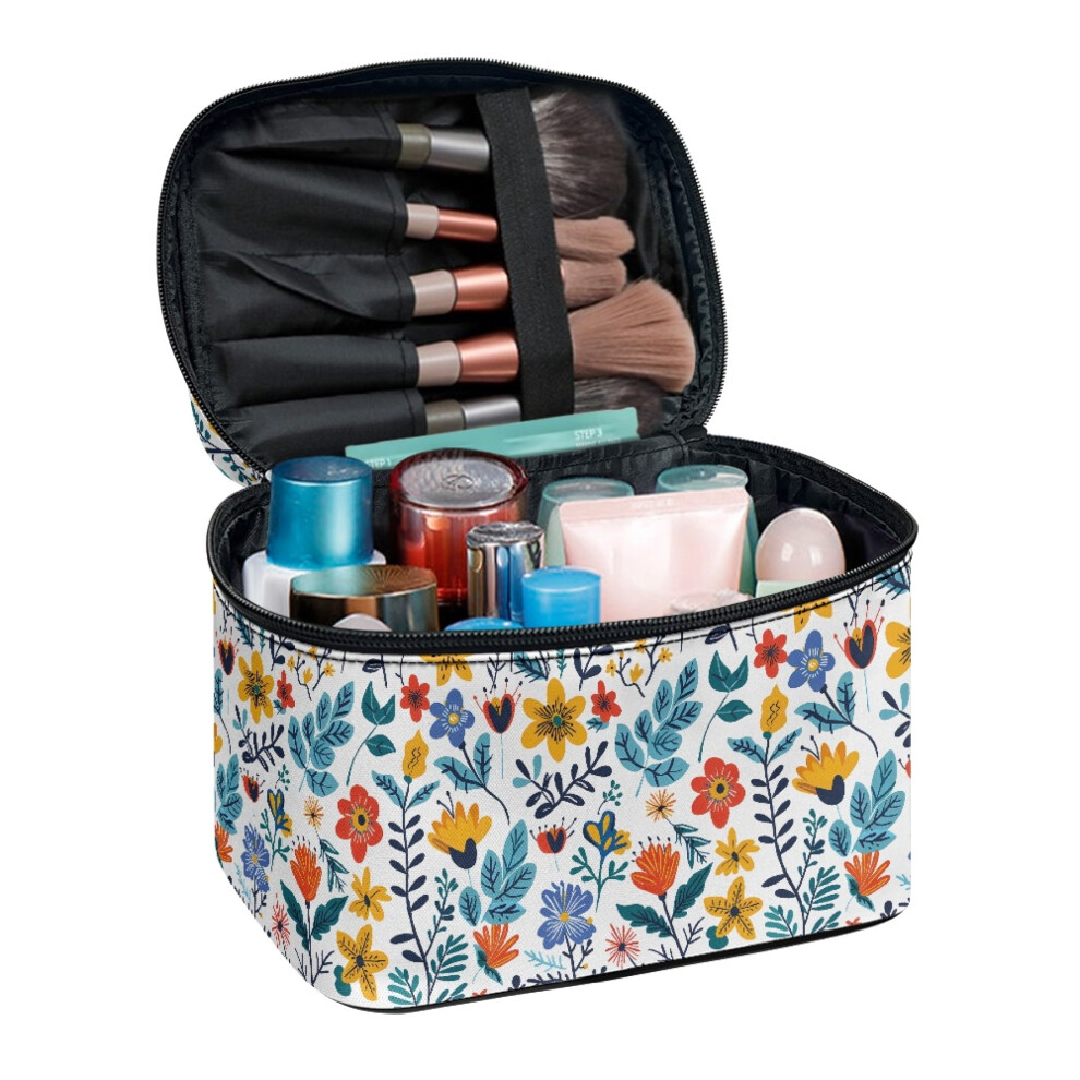 Portable Travel Cosmetic Bags Floral Women Travel Makeup Bag Organizer Durable Polyester
