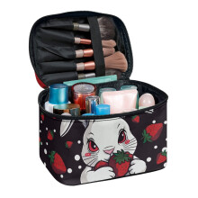 Rabbit and Strawberry Pattern Large Make Up Bag with Brush Slots with Brush Holder Beauty Brush Holder Polyester
