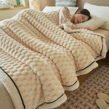 Queen Size Reversible Sherpa Fleece Blanket, Soft Fluffy Flannel Throw – Beige