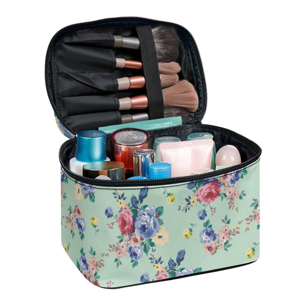 Rose Floral Pattern Cosmetic Bags Portable Traveling Light Travel Make Up Organizer Handle Women Girlfriend Teacher Valentines Day Gifts
