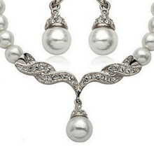 Bridal Women Necklace Faux Pearl Rhinestone Charms Wedding Earrings Jewelry Set Silver