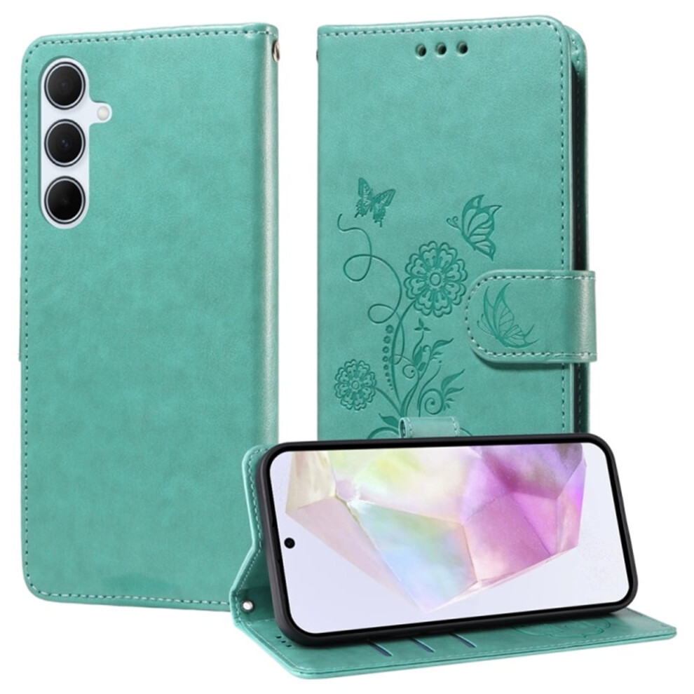 Embossed Butterfly Flower Flip Case For Samsung Galaxy A56 5GâShockproof, Kickstand, Card & Cash Slots Green 9340959343638