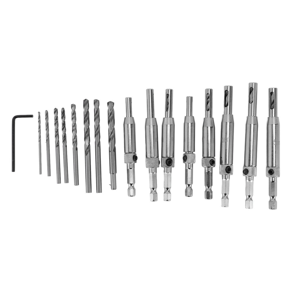 8ÂPiece SelfâCentering Hinge Drill Bit Set With Hex Wrench, 5/64Inâ1/4In, DualâSided Sawdust Ejection, HighâSpeed Steel 9340959343713