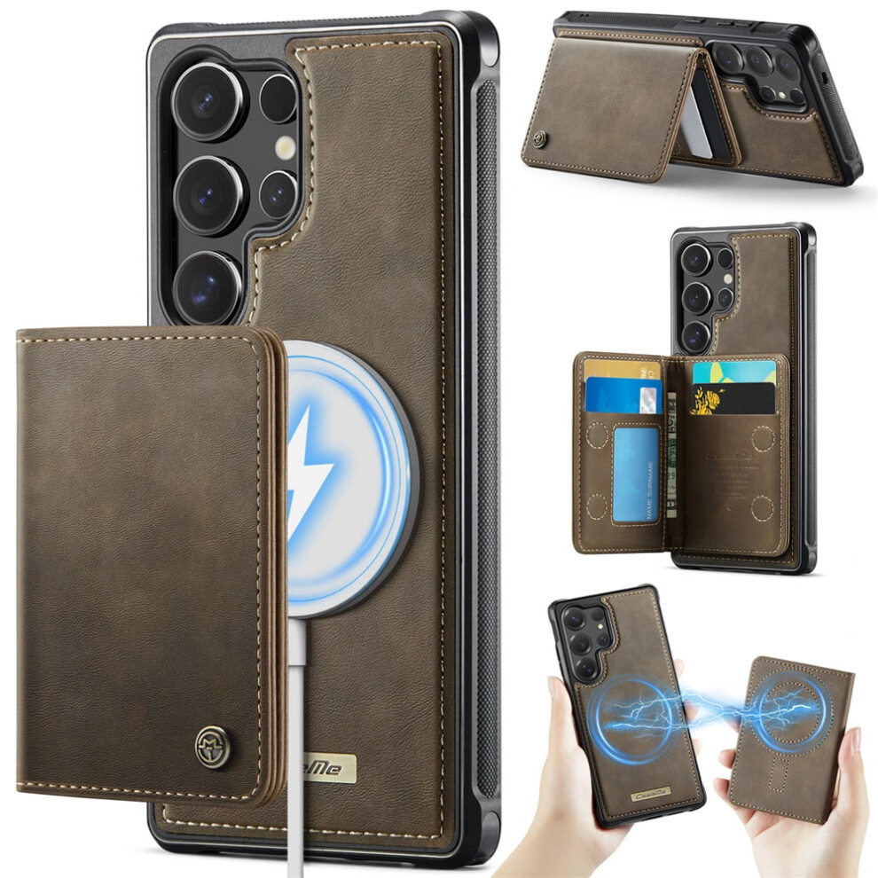 Case For Samsung Galaxy S25 Ultra 5G: Rfid-Blocking, Magsafe-Compatible, Detachable 2-In-1 Wallet & Kickstand, Pu Leather, Brown 9340959343652