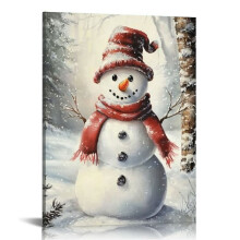 Christmas Hanging Sign Decorations, Vintage Winter Snowman Tree Canvas Wall Art,Xmas Holiday Farmhouse Gingerbread Posters For Family 12x16 in